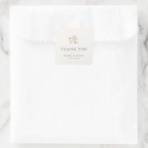 Elfenbein Chic Blush-Rosen-Hochzeit Danke Quadratischer Aufkleber