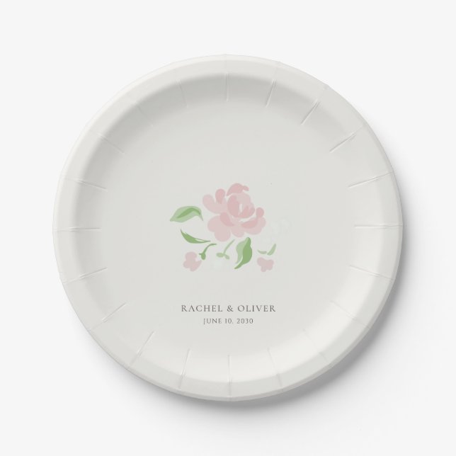 Elfenbein | Chic Blush-Rosen-Hochzeit  Pappteller (Vorderseite)