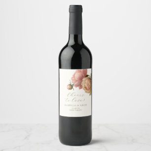Elfenbein Chic Blush Script-Rose Hochzeit Weinetikett