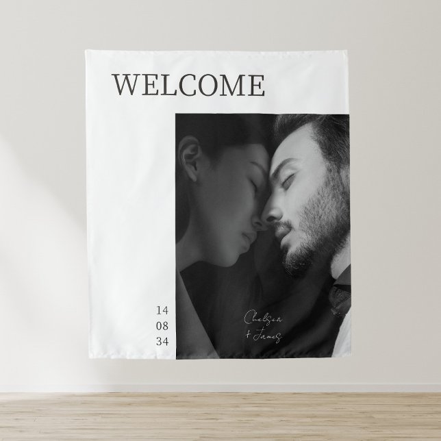 Elfenbein | Chic Modern Wedding Welcome Foto Wandteppich (Von Creator hochgeladen)