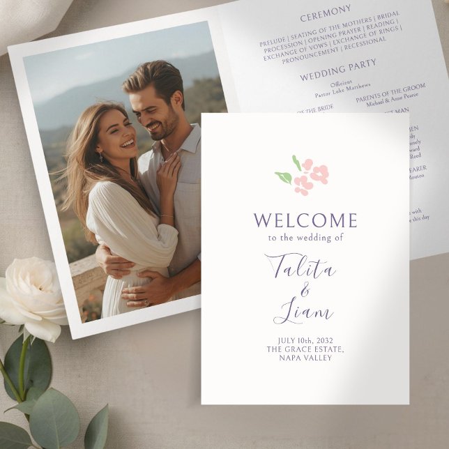 Elfenbein | Chic Photo Floral Hochzeit  Programm (Von Creator hochgeladen)