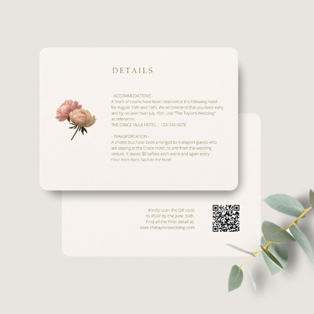 Elfenbein | Chic Rose Hochzeitdetails QR-Code Begleitkarte (Von Creator hochgeladen)