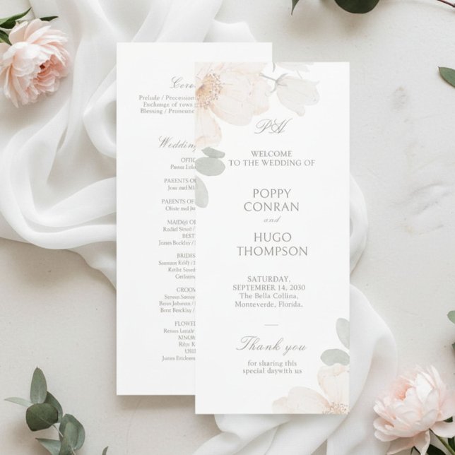 Elfenbein | Chic Wasserfarbe Blumen Hochzeitsprogr Programm (Von Creator hochgeladen)