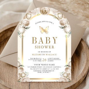 Elfenbein-Creme-Blumenbogen-Schmetterling-Baby-Par Einladung