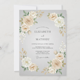 Elfenbein-Creme-Blüten-Hochzeit Einladung