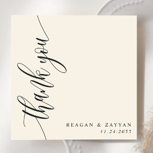 Elfenbein-Creme-Kalligrafie-Schrift Hochzeit Dankeskarte