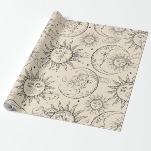 Elfenbein Creme Magic Vintage Himmels-Sonne Mond S Geschenkpapier