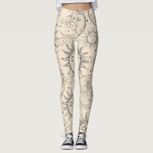 Elfenbein Creme Magic Vintage Himmels-Sonne Mond S Leggings