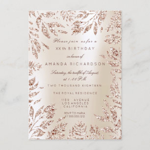 Elfenbein Creme Rosa Gold Glitter Blätter Floral R Einladung