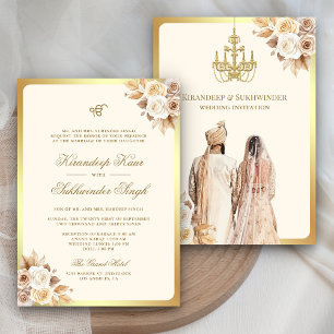 Elfenbein Creme Rosen Florale Anand Karaj Sikh-Hoc Einladung