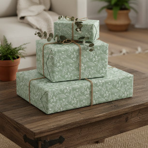 Elfenbein Cremefarben Blätter Florales Muster auf Geschenkpapier