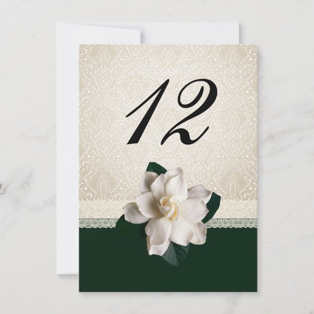 Elfenbein Damask und Gardenia Wedding Tischnummer (Vorderseite)