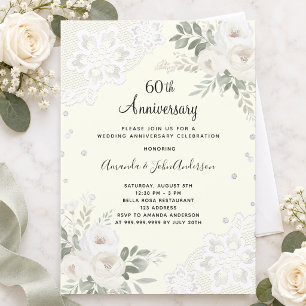 Elfenbein-Diamanten-Blumen 60. Hochzeitstag Einladung