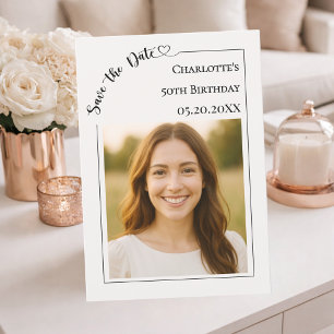 Elfenbein einfaches modernes Foto Geburtstag Save  The Date