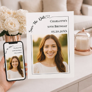 Elfenbein einfaches modernes Foto Geburtstag Save The Date