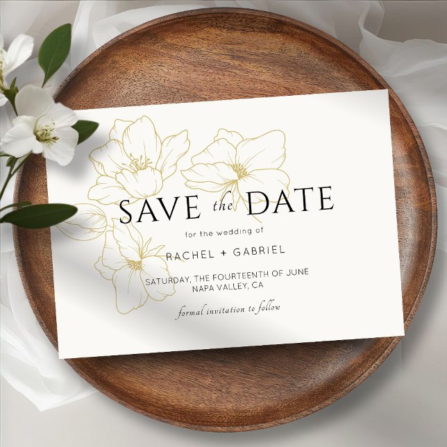 Elfenbein | Elegante Gold Floral Wedding rettet da Save The Date (Von Creator hochgeladen)