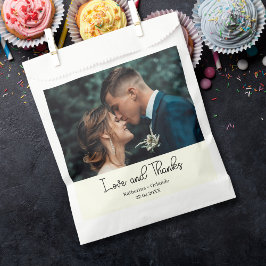 Elfenbein Elegante Hochzeitsliebe und Dank Foto Geschenktütchen