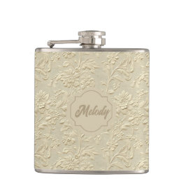 Elfenbein Embossed Floral Vinyl Wrapped Flask Flachmann
