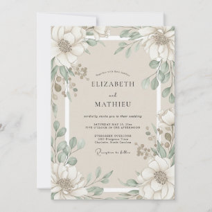 Elfenbein-Eukalyptus-Magnolie-Hochzeit Einladung