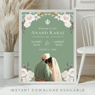 Elfenbein Floral Anand Karaj Sikh Hochzeit Willkom Poster
