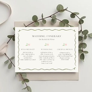 Elfenbein   Florales Hochzeitswochenende Itinerary Einladung
