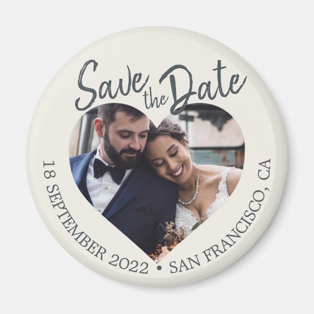 Elfenbein Foto Moderne Schrift Save-the-Date-Karte Magnet (Vorne)