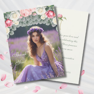 Elfenbein-Foto-Rosen-Brautabschieds-Dankeskarten Dankeskarte