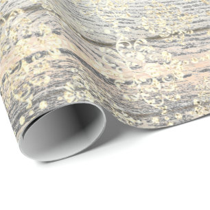 Elfenbein-Foxier metallisches Damast-Goldholz Geschenkpapier