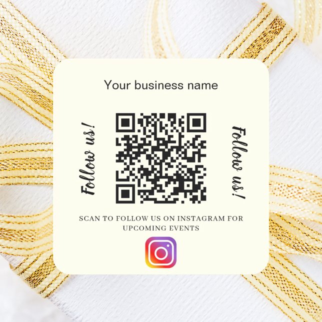 Elfenbein-Geschäftsname QR-Code Instagram Quadratischer Aufkleber (Von Creator hochgeladen)
