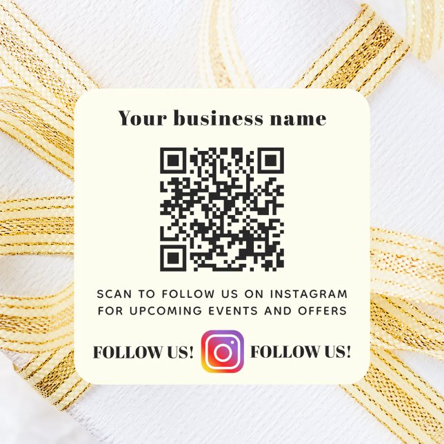 Elfenbein-Geschäftsname QR-Code Instagram Quadratischer Aufkleber (Von Creator hochgeladen)