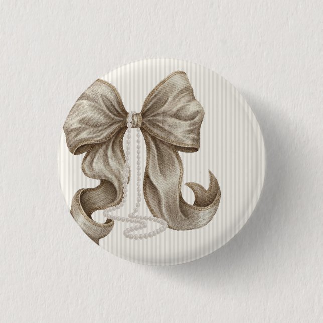 Elfenbein gestreifte Schleife Baby Shower  Button (Vorderseite)