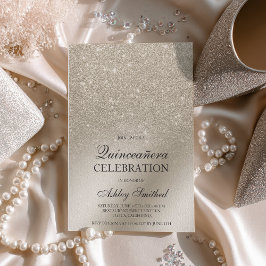 Elfenbein-Glitzer-Metallfolie Quinceañera Einladung