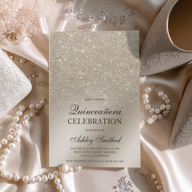 Elfenbein-Glitzer-Metallfolie Quinceañera Einladung (ivory glitter ombre metallic foil Quinceañera Invitation)
