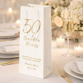 Elfenbein-Gold 50. Golden Years-Jubiläum Geschenktüte Für Weinflaschen