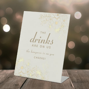 Elfenbein-Gold-Blumen-Open-Bar-Hochzeitsschild Sockelschild