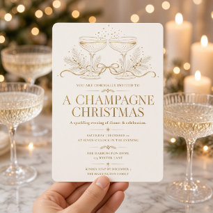 Elfenbein-Gold-Champagner-Weihnachtsdinnerparty Einladung