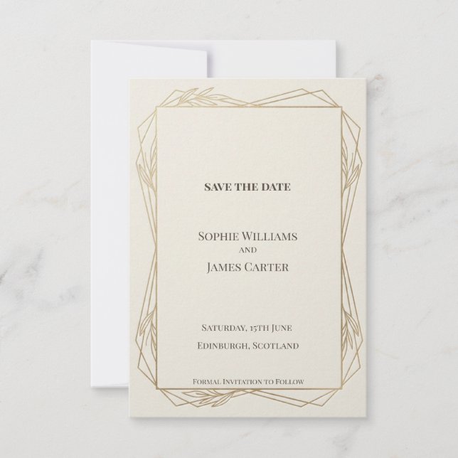 Elfenbein-Gold-Geometrisches 'Save The Date' Save The Date (Vorderseite)