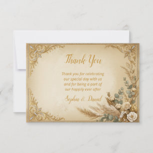 Elfenbein-Gold-Kronen-Pampas-Elegant-Royal-Boho Dankeskarte