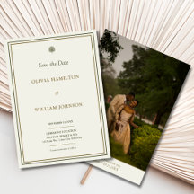 Elfenbein & Gold Palm Foto Rückseite Hochzeit Save