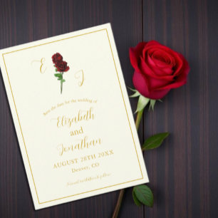 Elfenbein-Gold-Rosen-Hochzeit Save The Date