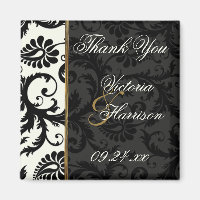 Elfenbein, Gold und Black Damask Hochzeitsmagnet