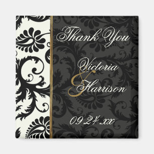 Elfenbein, Gold und Black Damask Hochzeitsmagnet Magnet