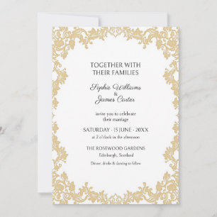 Elfenbein-Gold verzierte Spitzen-Hochzeitseinladun Einladung