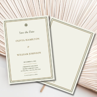 Elfenbein & Goldene Palm-Hochzeit Save the Date