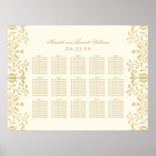 Elfenbein-Goldene Sitzordnung mit Vintage-Rollenwe Poster