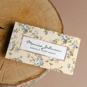 Elfenbein grau weiß gold glänzend Land Boho floral Visitenkarte