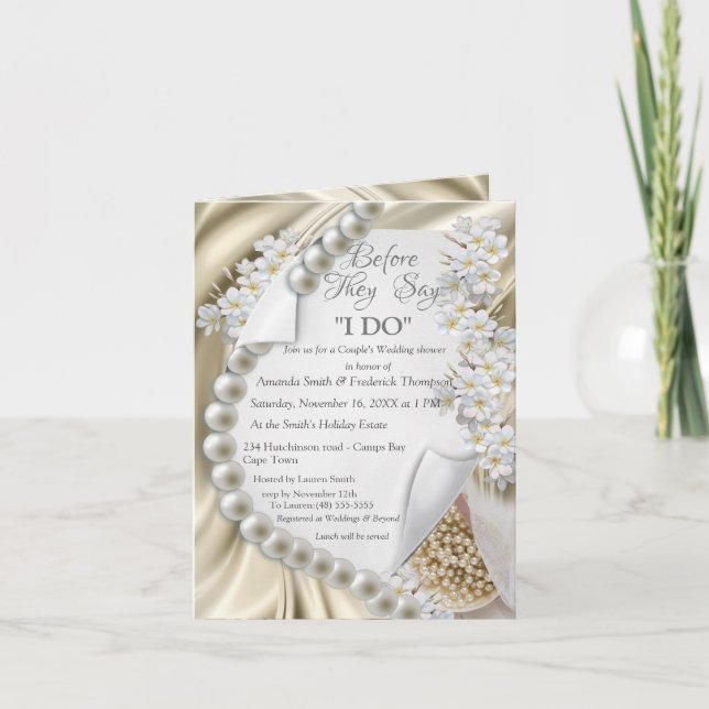 Elfenbein, Grün, Blau, Gold auf Seidendusche Einla Einladung (Vorderseite)