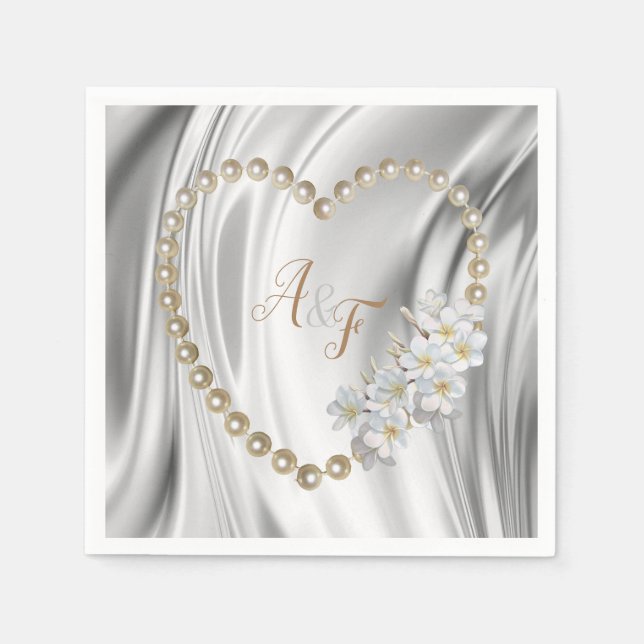 Elfenbein, Grün, Blau, Gold, Seide und Perlen Neap Serviette (Vorderseite)