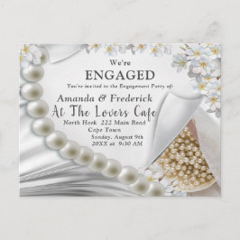 Elfenbein, Grün, Blau, Goldsilk und Perlen Verlobu Einladungspostkarte
