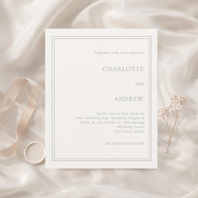 Elfenbein-grüne, einfache Luxus-Hochzeitseinladung (Von Creator hochgeladen)